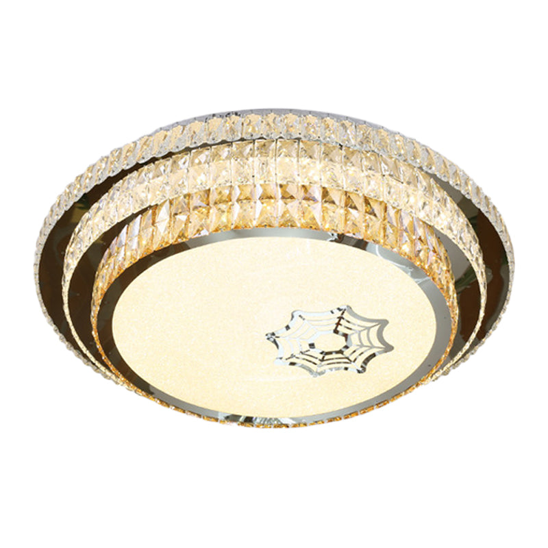 Stainless Steel Circle Light Fixture Ceiling Contemporary Crystal Bedroom LED Flush Mount Lighting