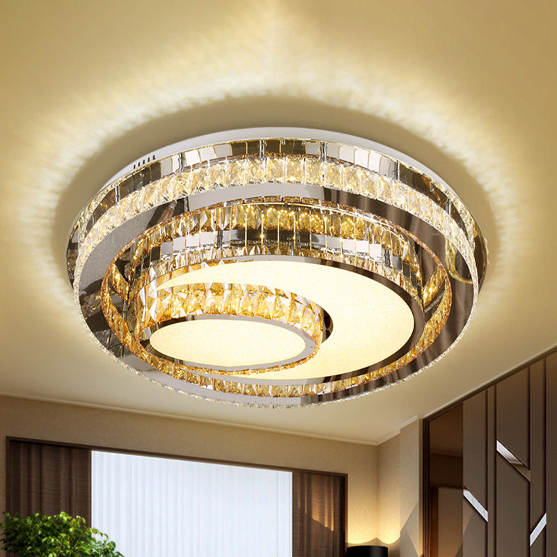 LED Flushmount Ceiling Lamp Nordic Round Beveled Glass Crystal Lighting Fixture in Chrome