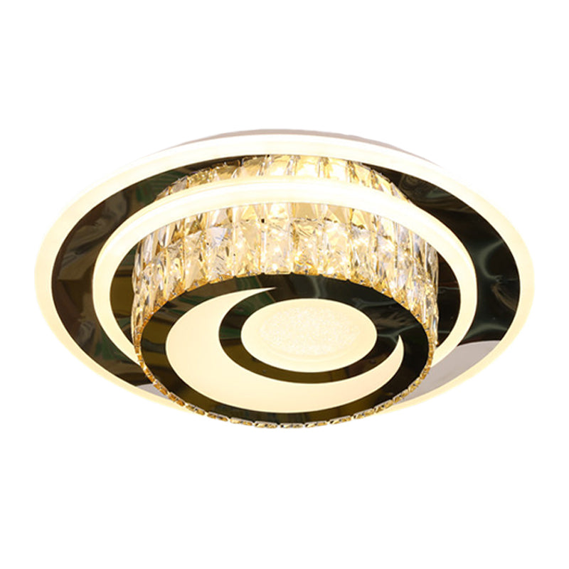 Drum Beveled Crystal Close to Ceiling Lamp Simple LED Guest Room Flushmount Light in Stainless Steel