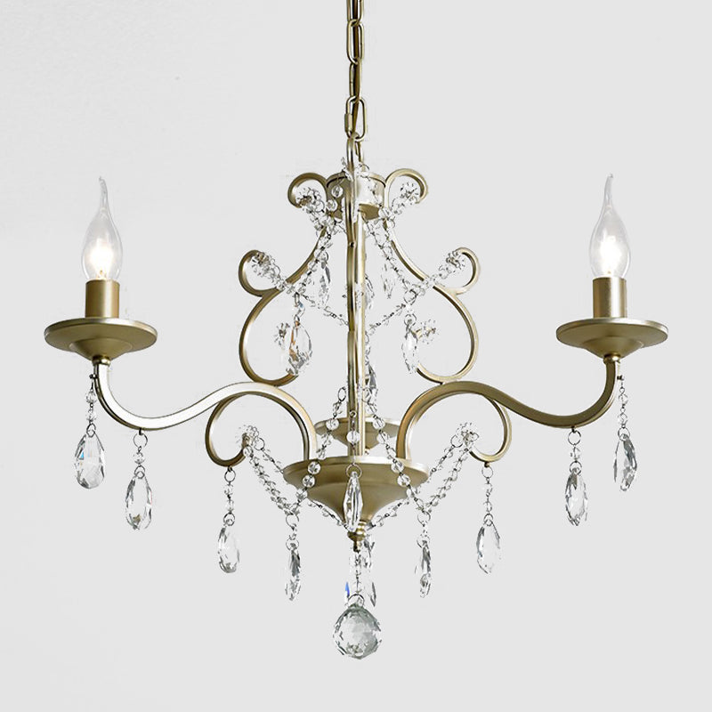 Candlestick Crystal Drip plafond hanglamp traditionele 3 lichten Gastkamer kroonluchter in goud