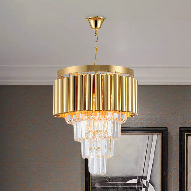 Kristal fluit taps toelopend plafond kroonluchter traditionele 5 bollen eetkamer ophanging licht in goud
