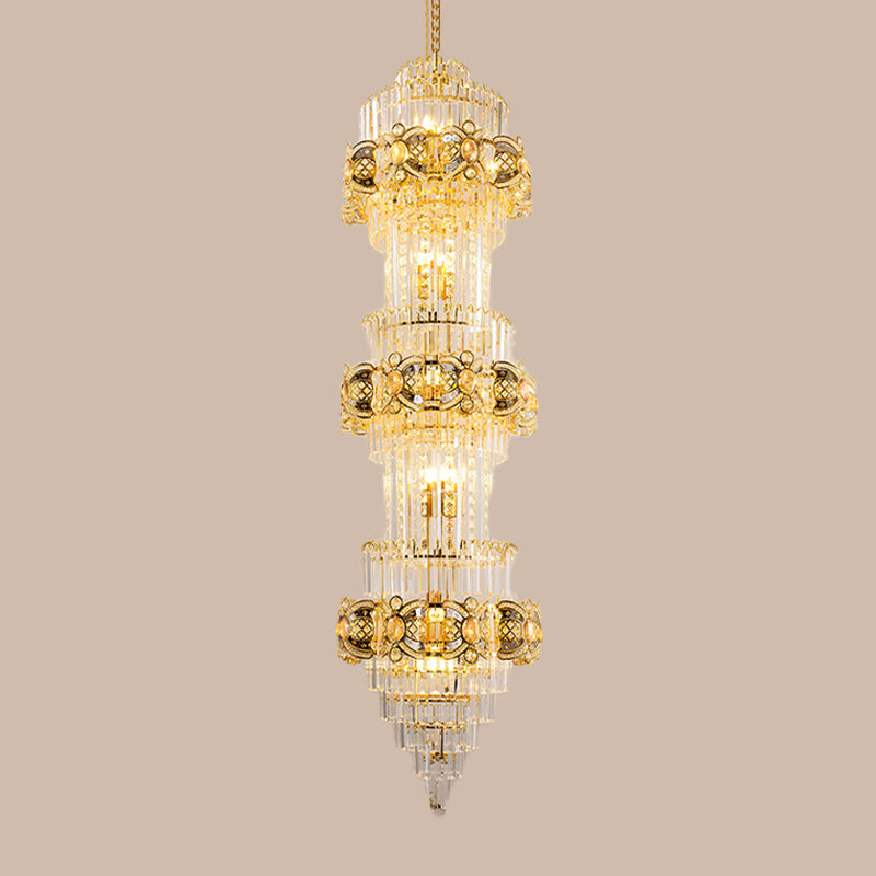 Tiles en verre transparent à 8 lumière cannelées lustre de la chambre à séjour en couches rétro