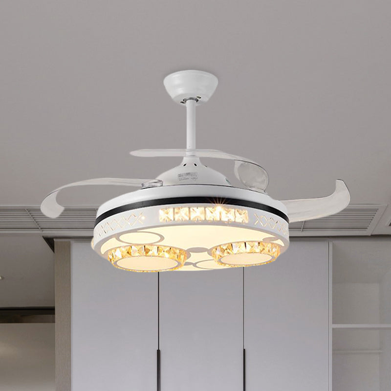 Light ventilatore a soffitto tamburo tradizionale 3 lame da 16 "Larghezza Crystal Crypant Fan Lighting in White