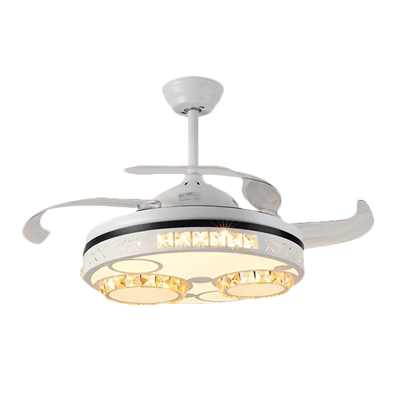 Light ventilatore a soffitto tamburo tradizionale 3 lame da 16 "Larghezza Crystal Crypant Fan Lighting in White