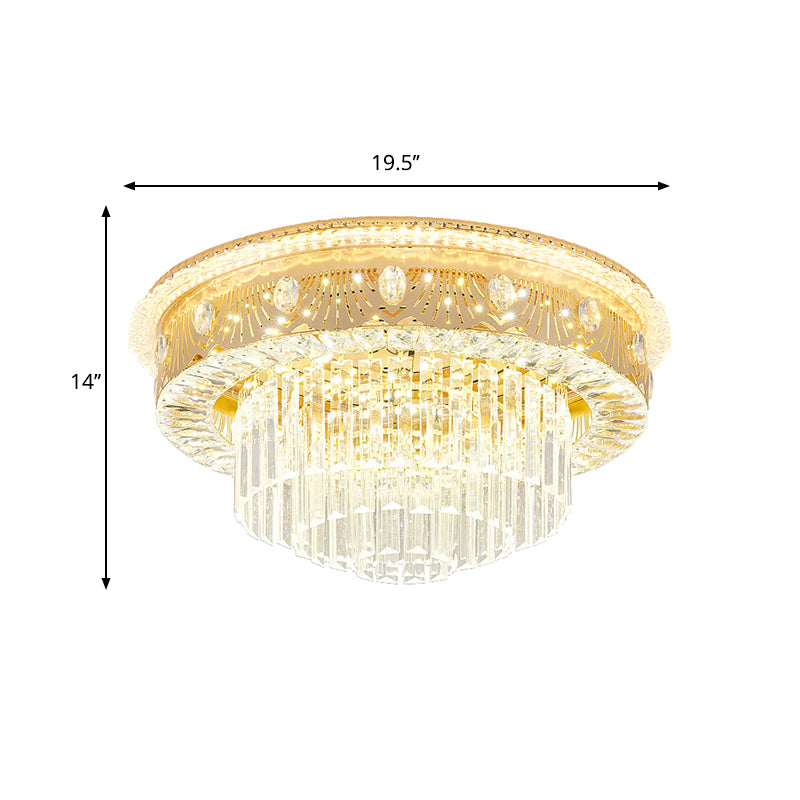 Tiered Drum Bedroom Flushmount Light Clear Crystal Rectangle LED Contemporary Flush Mount Fixture in Gold