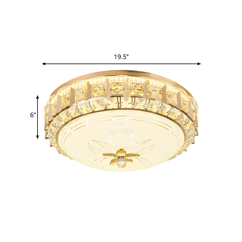 Drum Living Room Flush Mount Crystal Block LED Contemporary Flushmount Lighting in Gold