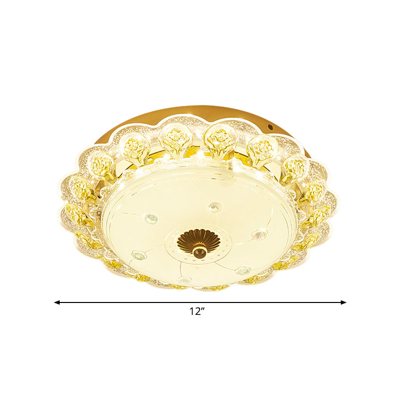 Circular Corridor Ceiling Flush Mount Crystal LED Modernism Flush Light Fixture in Gold