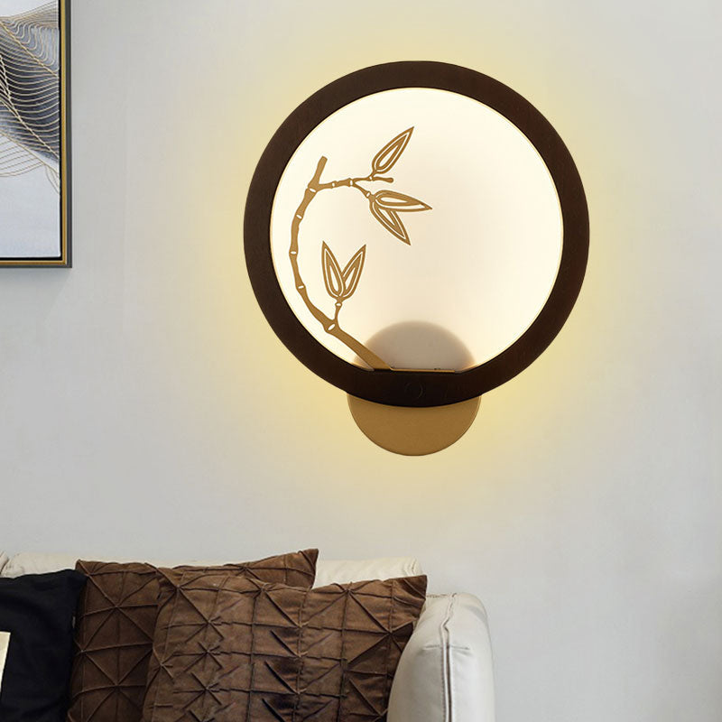 Zwart/beige bamboe blad muurschildering lamp Chinese stijl houten led wandmontage verlichtingsbeveiliging voor slaapkamer