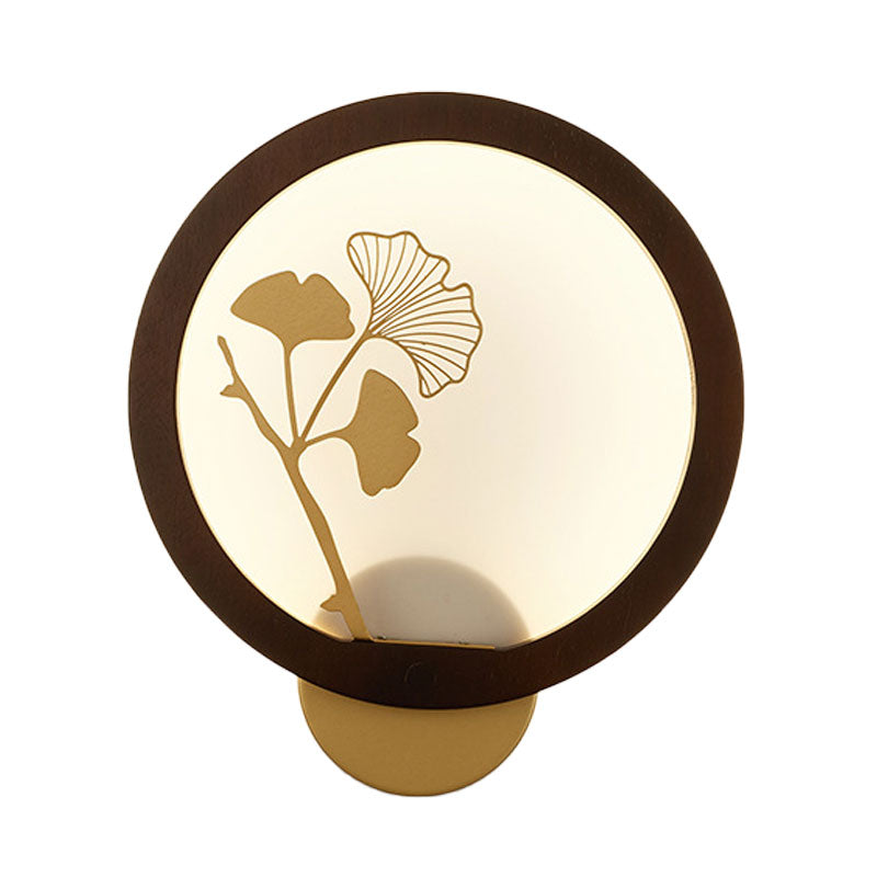 Aziatische stijl Ginkgo Biloba Led Mural Light Wood Family Room Wandverlichting in zwart/beige