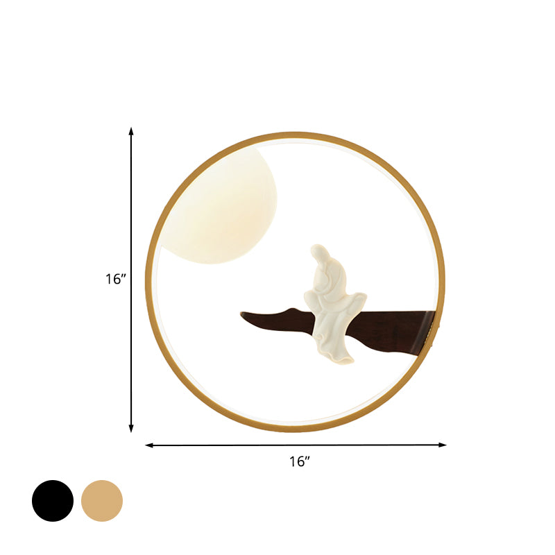 Asia Buddha Wooden Mural Light Fixture LED Wall Mounted Lamp in Black/Beige for Bedside