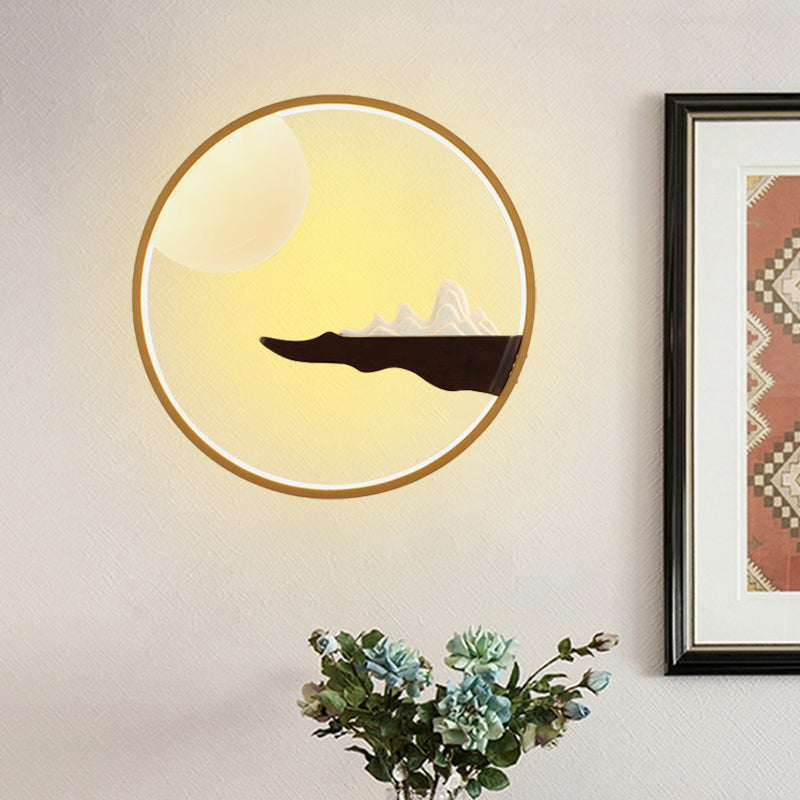 Murmontal et pleine lune Murale Murale Asie Asie Black / Beige LED BED LELLING pour l'hôtel