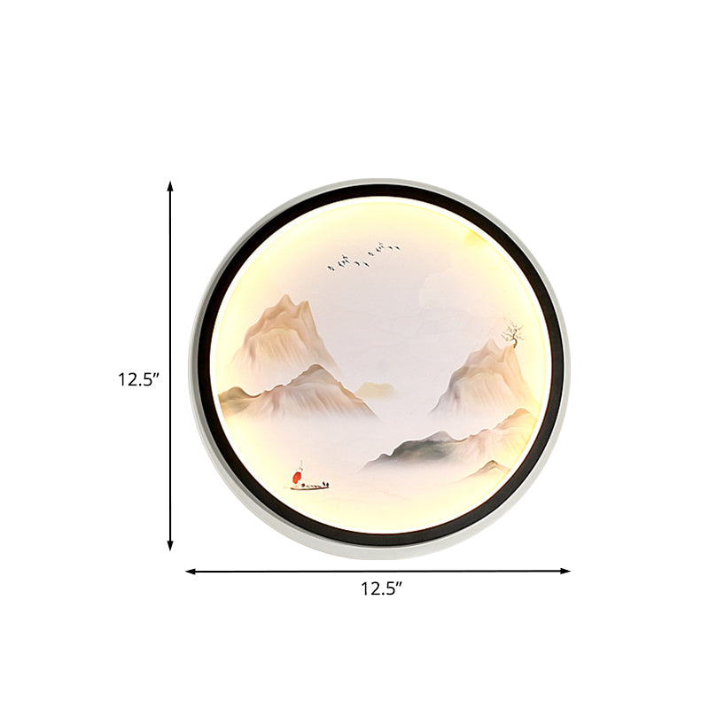 Mountains brumeux Tissu de paysage Mural Lampe chinois Sconcée de lumière murale à LED noir