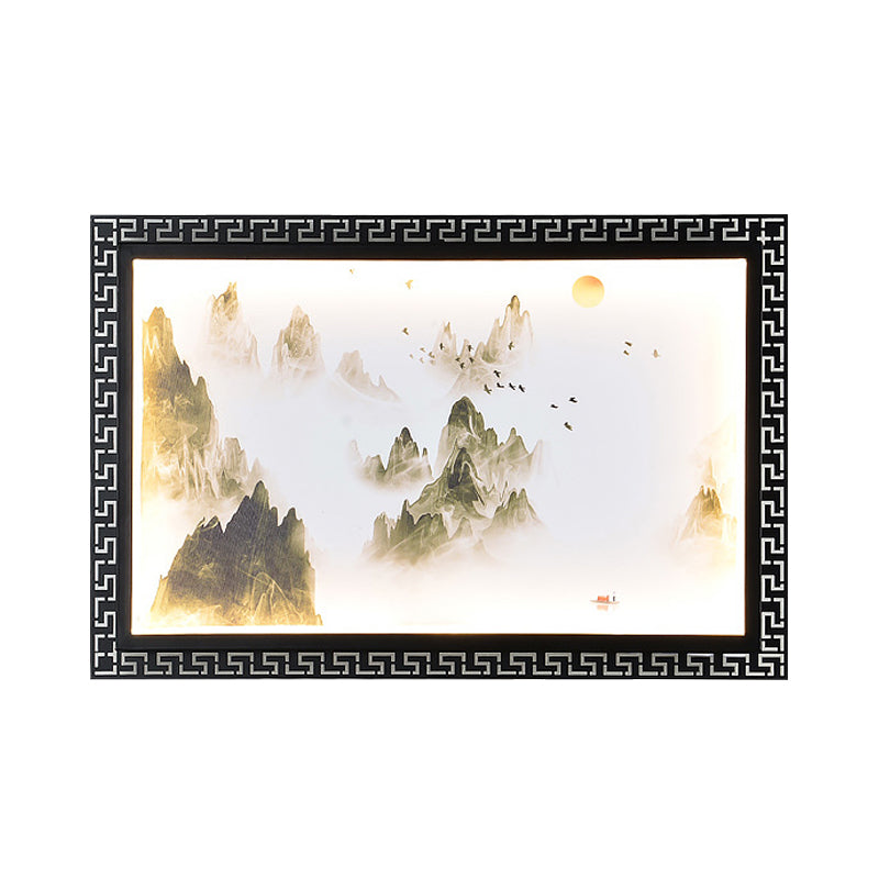 Paradise/Misty Mountain Wall Sconce Chinese Fabric LED Black Wall Mural Lighting for Home Decoration