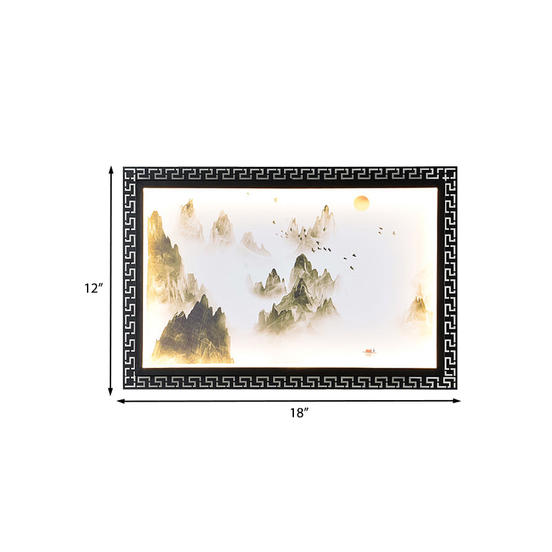 Paradise/Misty Mountain Wall Sconce Chinese Fabric LED Black Wall Mural Lighting for Home Decoration