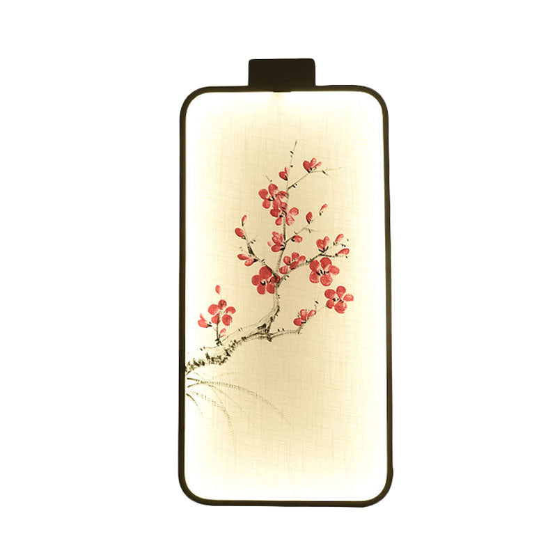 Fabric Blooming Lotus/Peach Mural Lamp Chinese Black LED Wall Mounted Lighting for Bedroom