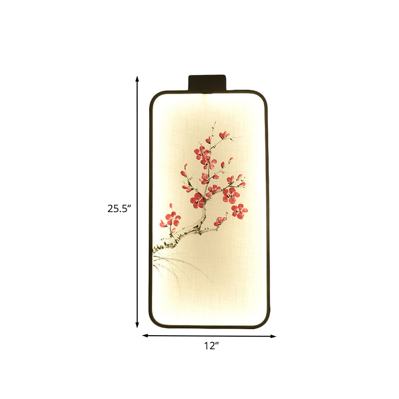 Fabric Blooming Lotus/Peach Mural Lamp Chinese Black LED Wall Mounted Lighting for Bedroom