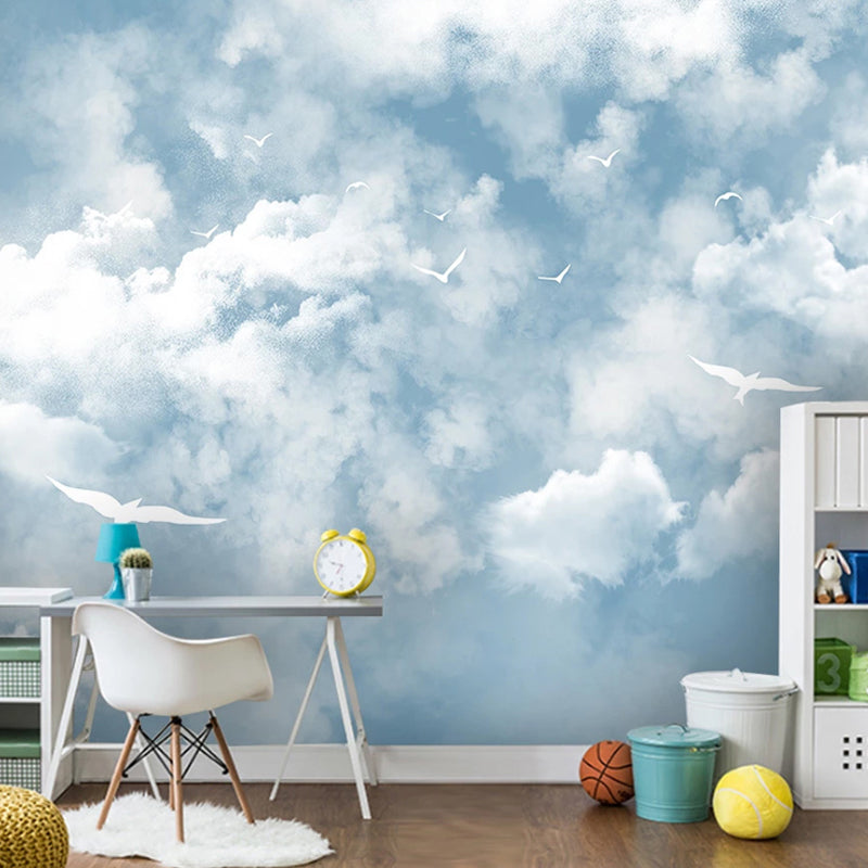Simplicity Sky and Cloud Mural Wallpaper for Guest Room Decor, Pastel Blue, Made to Measure
