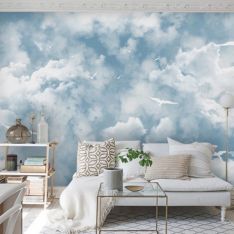 Simplicity Sky and Cloud Mural Wallpaper for Guest Room Decor, Pastel Blue, Made to Measure