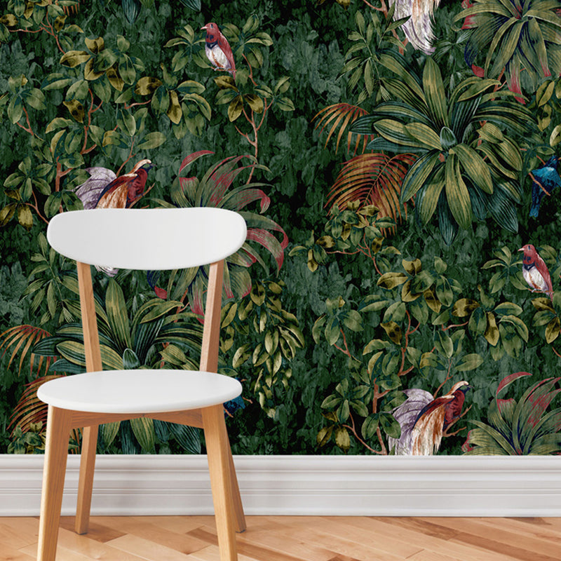 Big Photo Style Birds Mural Wallpaper for Living Room Decoration in Green, Custom Size Available