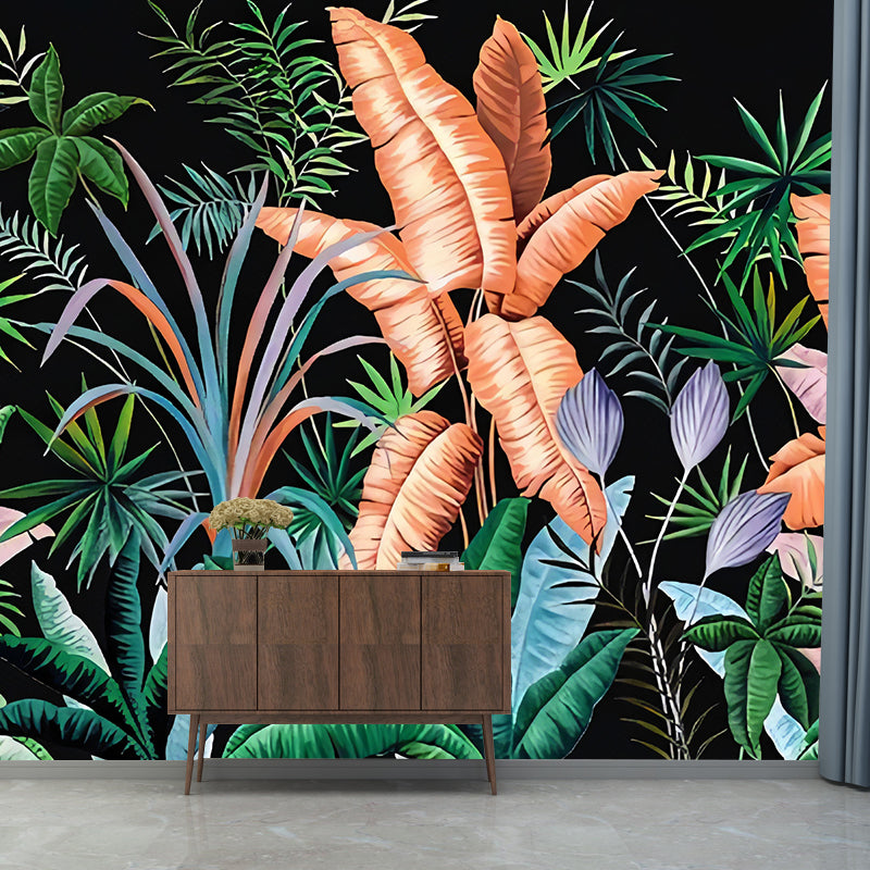 Enorme Illustrations-Wandtapete mit Bananenblättern für das Esszimmer in natürlichen Farben, individuelle Größe erhältlich