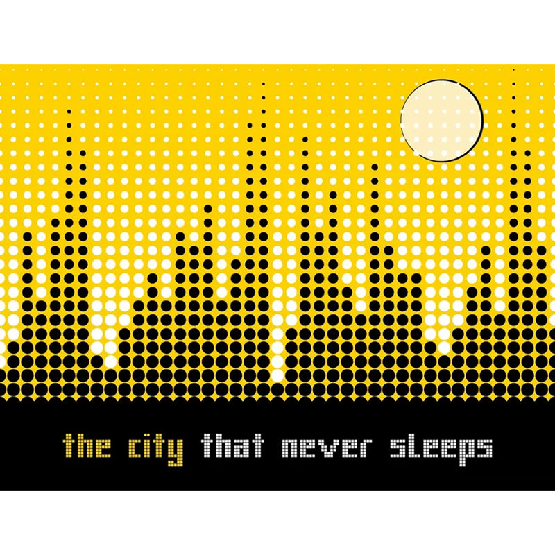 City Scenery Wall Mural Decal for Coffee Shop Decoration Nordic Wall Covering in Black and Yellow, Custom-Printed