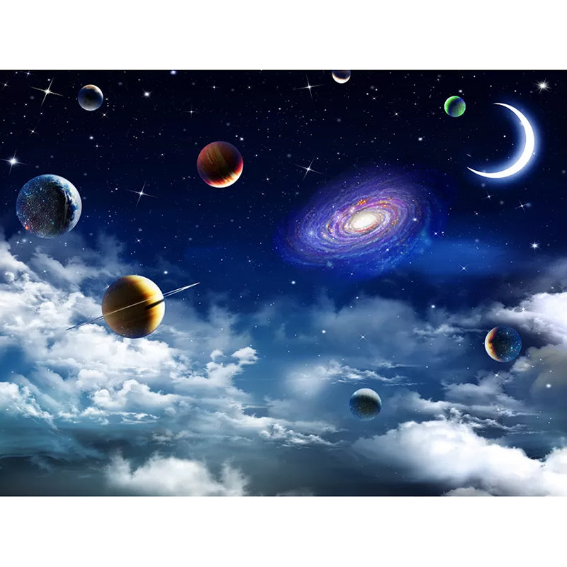 Outer Space Wall Mural Decal for Accent Wall, Blue and White, Personalized Size Available