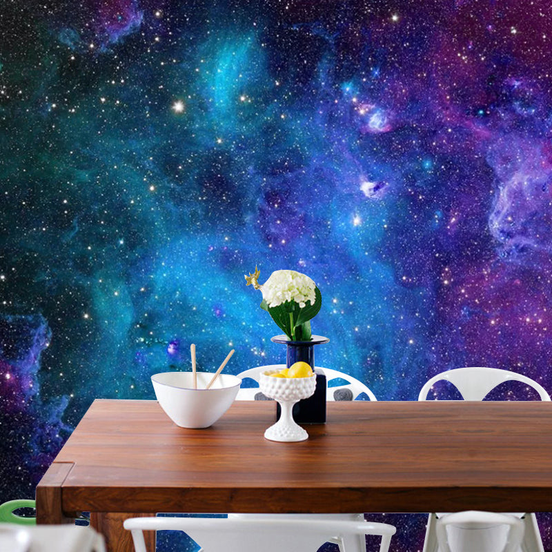 Big Luminous Galaxy Mural Wallpaper in Blue and Purple Non-Woven Fabric Wall Art for Home Decor, Made to Measure