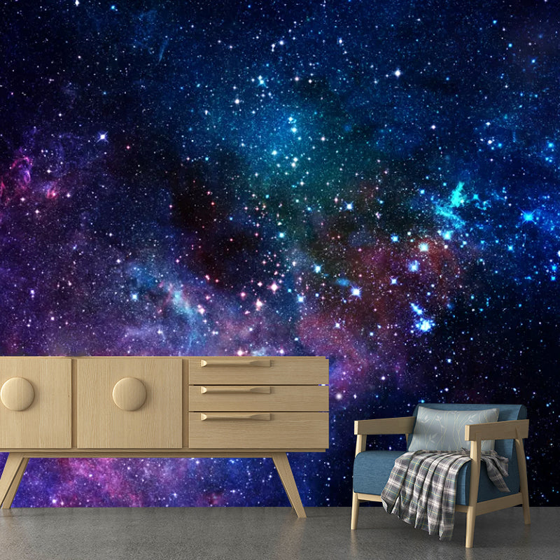 Minimalist Nebula Wall Mural Decal for Bedroom Decoration, Custom-Printed Wall Art in Blue and Purple
