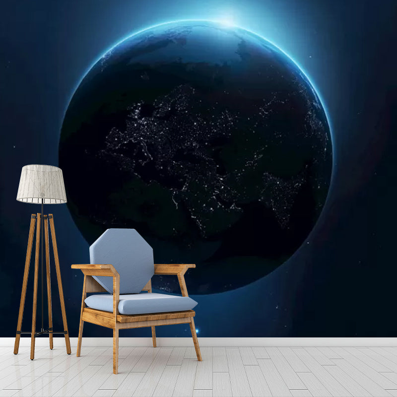 Big Planet Wall Mural Decal for Home Decoration Outer Space Wall Art in Blue, Stain-Resistant