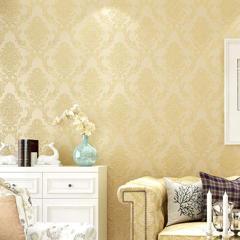 Classic Damask Design Wallpaper Guest Room Decorative Self-Adhesive Wall Covering, 20.5"W x 19.5'L