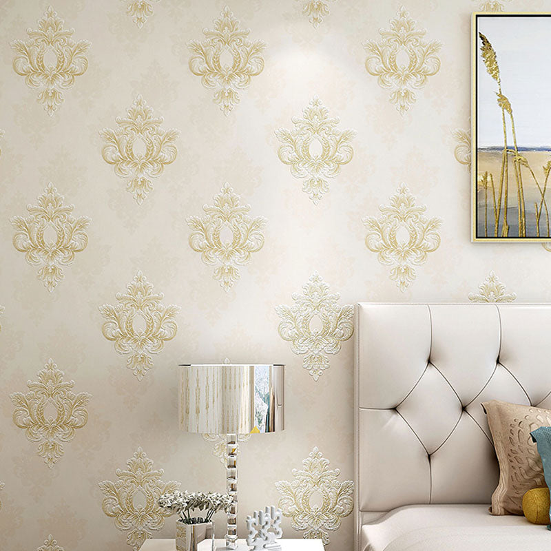 Rouleau de papier peint en tissu non tissé de couleur naturelle, décoration murale damasque, pour mur d'accent, 20,5 po x 31 pi