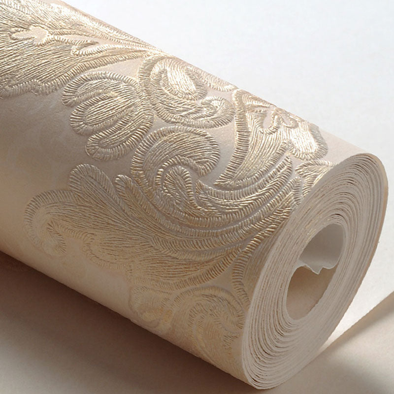 Rouleau de papier peint en tissu non tissé de couleur naturelle, décoration murale damasque, pour mur d'accent, 20,5 po x 31 pi