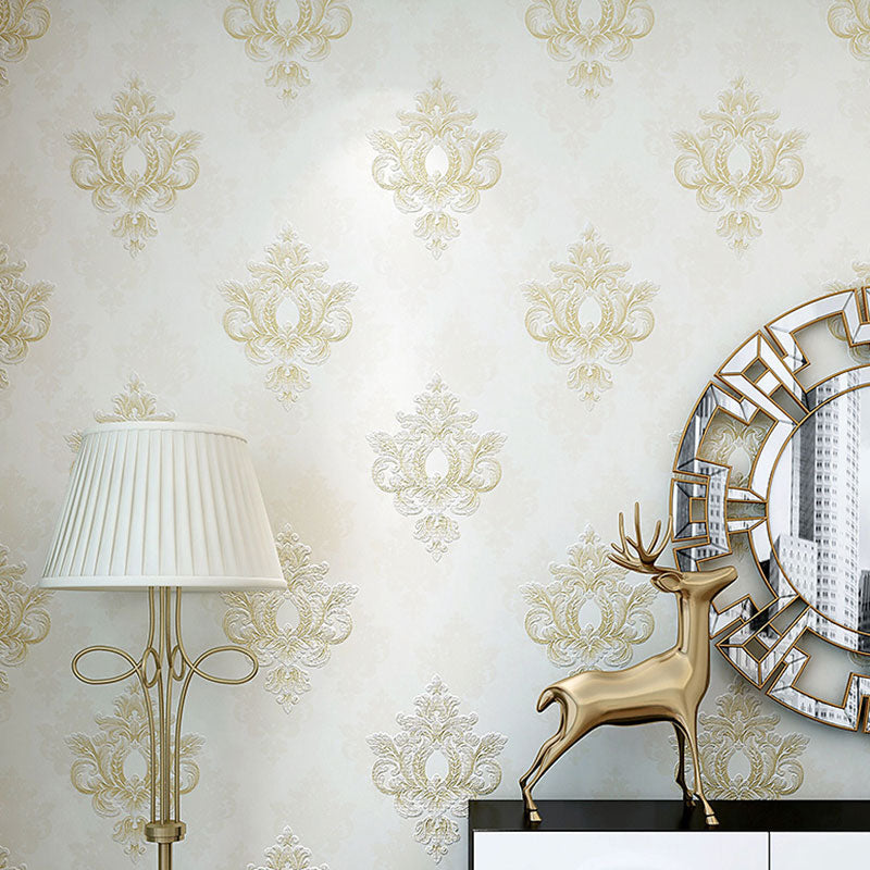 Rouleau de papier peint en tissu non tissé de couleur naturelle, décoration murale damasque, pour mur d'accent, 20,5 po x 31 pi