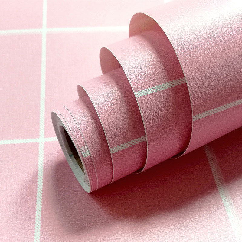Water-Resistant Chequer Wall Decor Plaster Modern Wallpaper Roll for Girl's Bedroom, Peel and Stick
