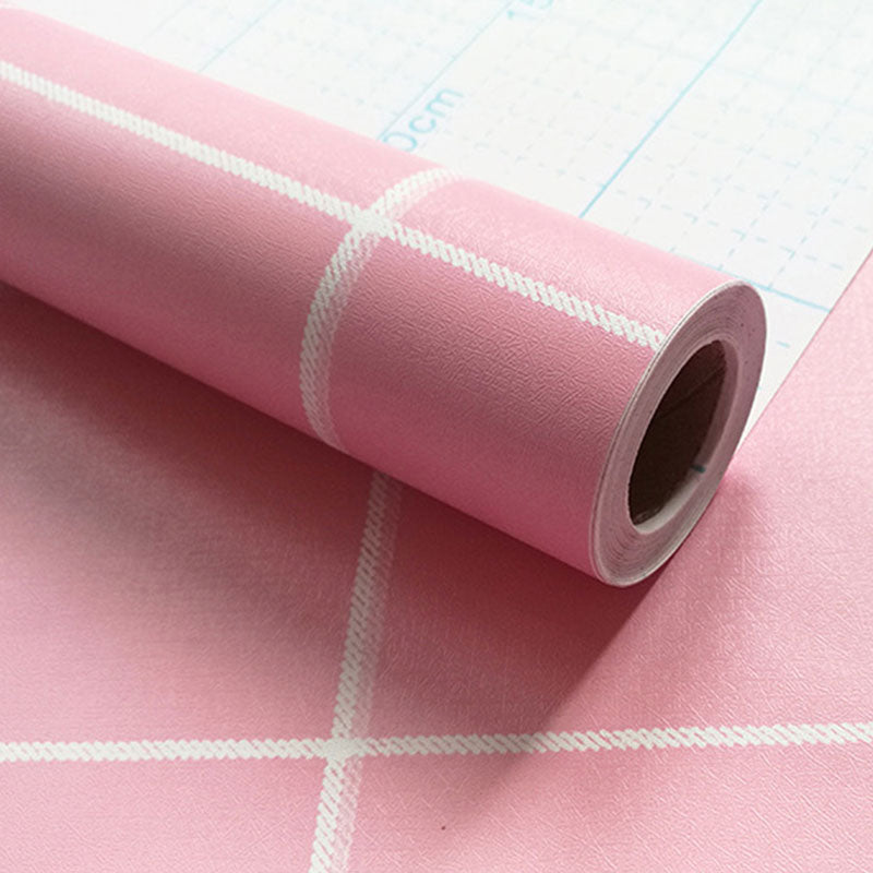 Water-Resistant Chequer Wall Decor Plaster Modern Wallpaper Roll for Girl's Bedroom, Peel and Stick