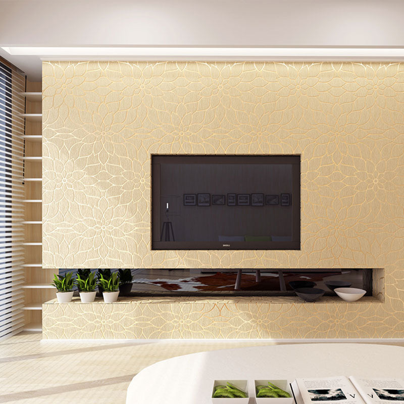 33' x 20.5" Flock Wall Decor in Natural Color Lotus Design Wallpaper Roll, Non-Pasted