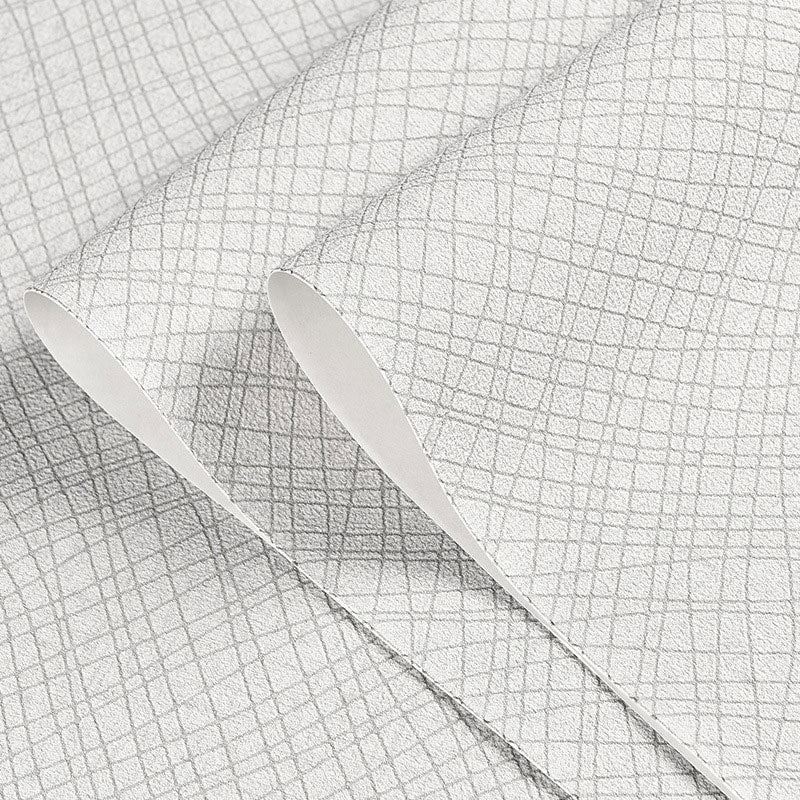 Simple Grid Wallpaper Roll Living Room Decorative Flock Textured Wall Covering, 71.6 sq ft.