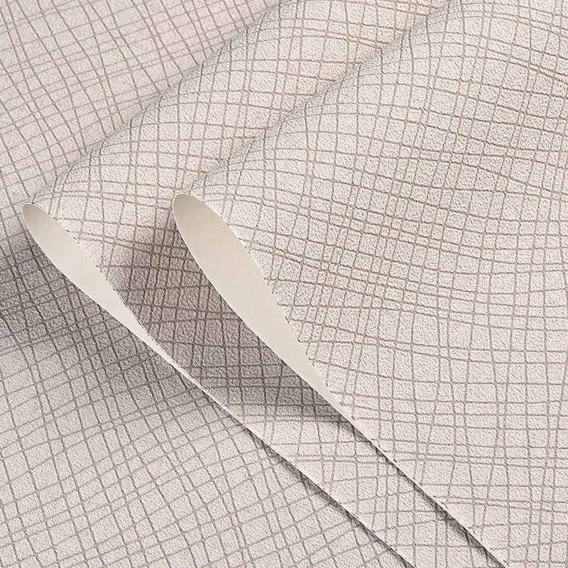 Simple Grid Wallpaper Roll Living Room Decorative Flock Textured Wall Covering, 71.6 sq ft.