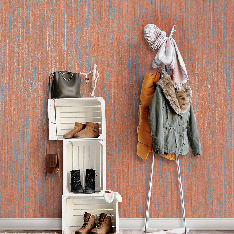 Moisture-Resistant Linen Pattern Wallpaper for Living Room Decoration in Orange, 20.5"W x 33'L