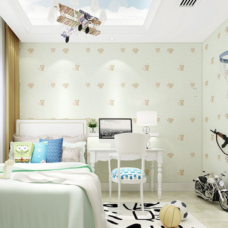 Soft Color Minimalist Wallpaper Cartoon Bear Wall Covering for Kid's Bedroom, 31' by 20.5"