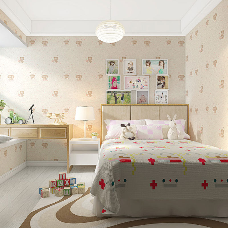 Soft Color Minimalist Wallpaper Cartoon Bear Wall Covering for Kid's Bedroom, 31' by 20.5"