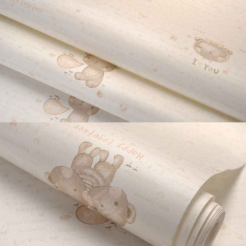 Soft Color Minimalist Wallpaper Cartoon Bear Wall Covering for Kid's Bedroom, 31' by 20.5"