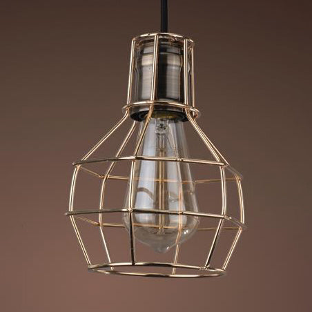 Brass Finish Globe Pendant Lighting Fixture Industrial Metal 1 Bulb Kitchen Hanging Lamp with Wire Frame