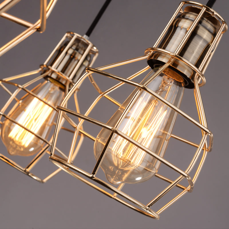 Brass Finish Globe Pendant Lighting Fixture Industrial Metal 1 Bulb Kitchen Hanging Lamp with Wire Frame