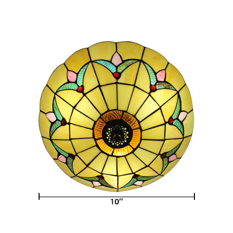 Yellow Ceiling Light, Flushmount Lighting with Art Glass Bowl Shade for Bedroom Tiffany Style