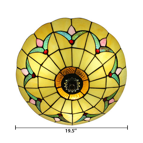 Yellow Ceiling Light, Flushmount Lighting with Art Glass Bowl Shade for Bedroom Tiffany Style
