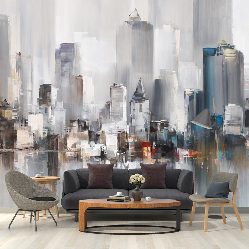 Moisture-Resistant Metropolis Wall Mural Decal Extra Large Simple Wall Covering for Meeting Room Decoration