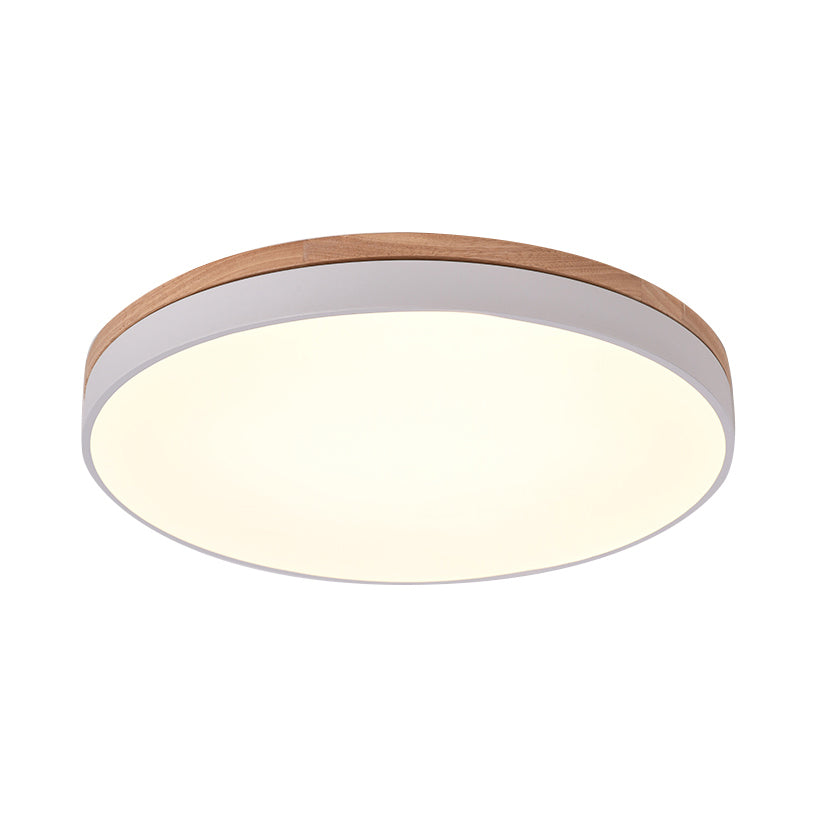 12"/16.5"/20.5" Wide White Round Flush Mount Lighting Modern Single Light Wooden LED Ceiling Lamp for Living Room