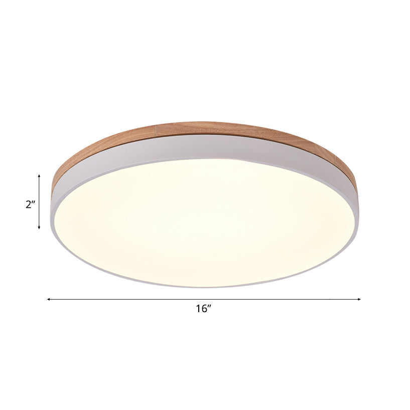 12"/16.5"/20.5" Wide White Round Flush Mount Lighting Modern Single Light Wooden LED Ceiling Lamp for Living Room