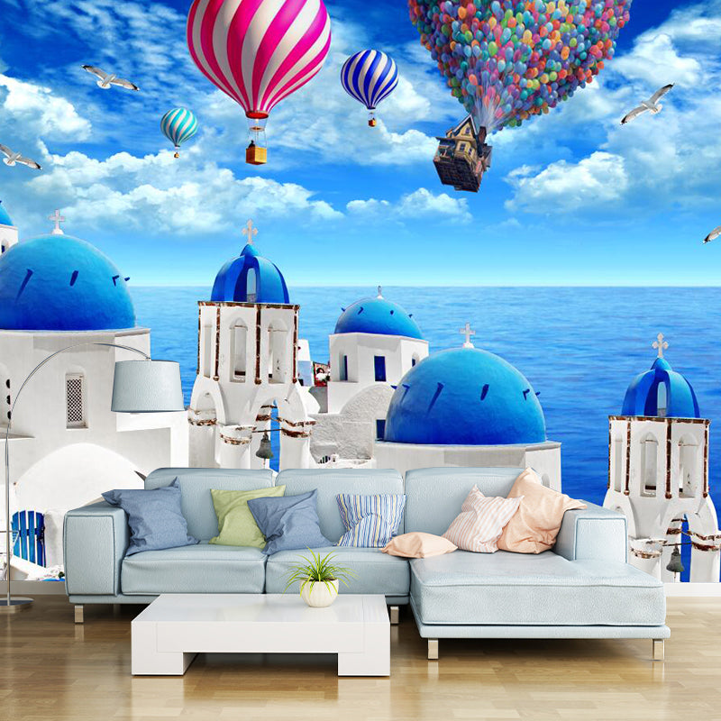 Balloon and Castle Mural Wallpaper Natural Scene Wall Covering, Custom Size Available